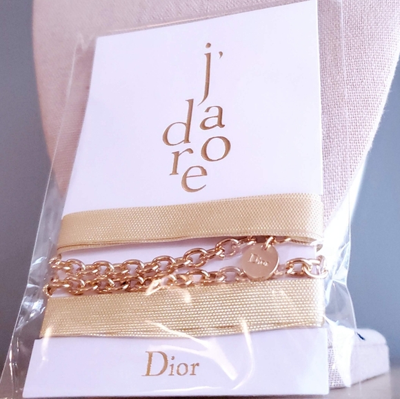 Dior Jewelry - NWT Dior Choker Necklace Gold Logo Charm Ribbon Limited Dior Jadore